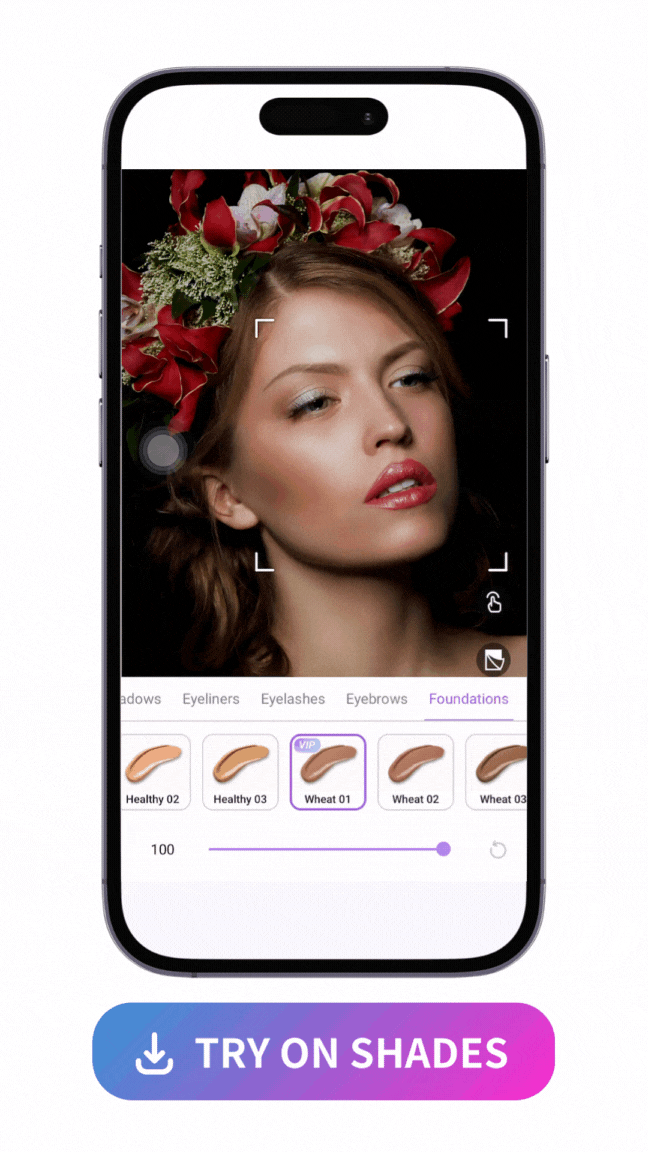 a woman wearing a wreath photo with wheat 01 foundation applied and adjusting degrees by Vivid Glam